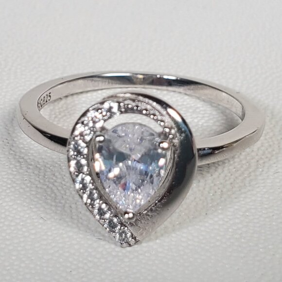 Sterling Silver Pear-Shaped Halo Ring (Size 6.75 - 7) - Picture 5 of 12